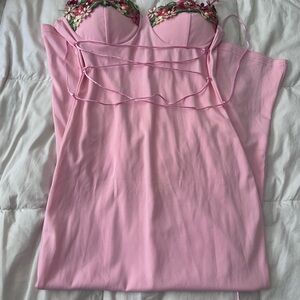 Pink floral corset tie maxi dress
